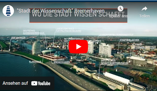 Blick auf eine Zeichnung der Havenwelten in Bremerhaven. Schriftzug: Stadt der Wissenschaft